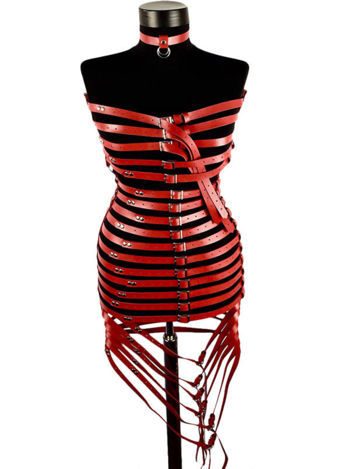 Bexlen Strapless Leather Mini Dress In Red