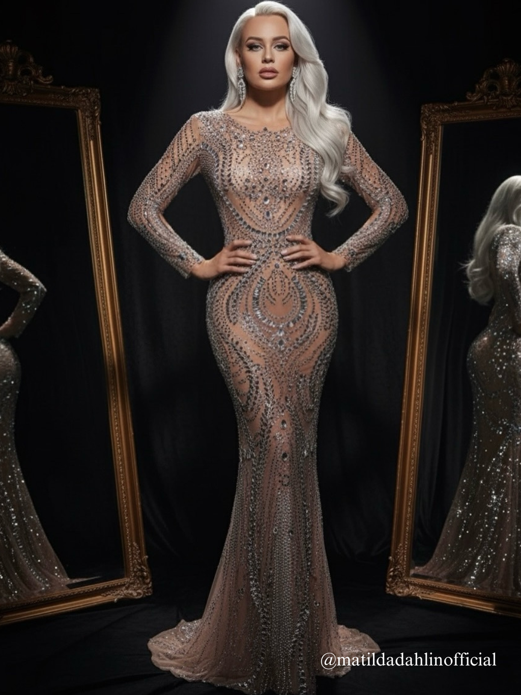 Athoril Long Sleeve Crystal Split Maxi Dress