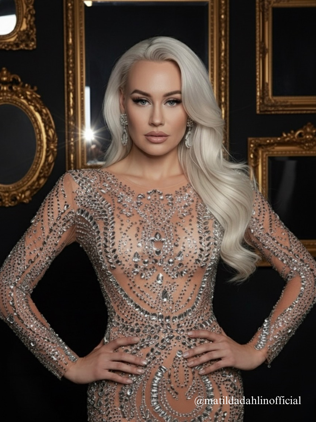 Athoril Long Sleeve Crystal Split Maxi Dress