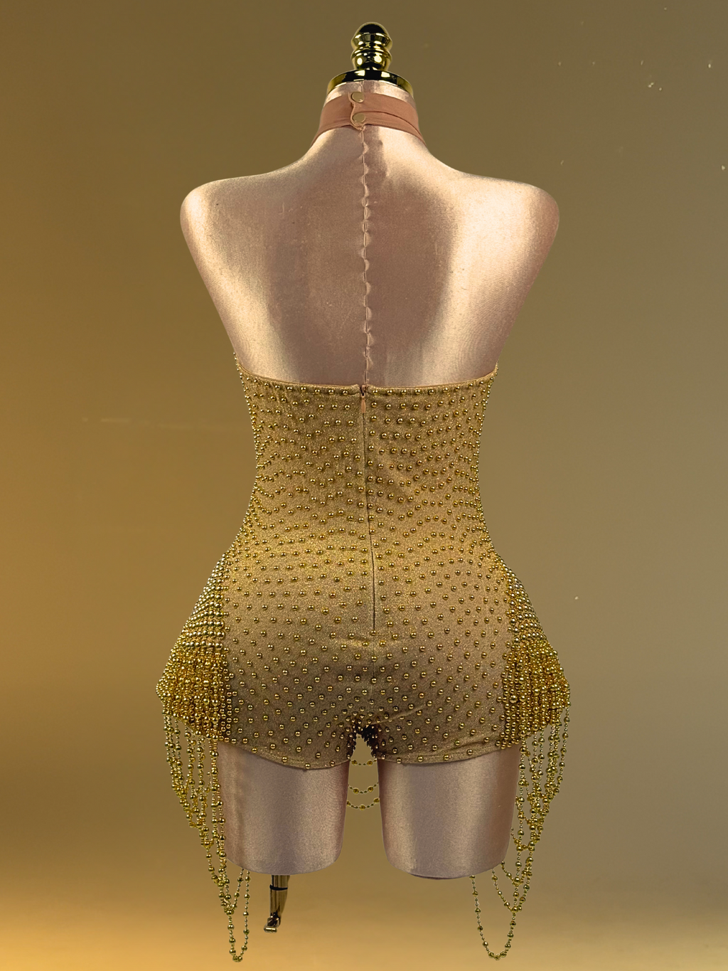 Abbott Halterneck Pearl Romper In Gold