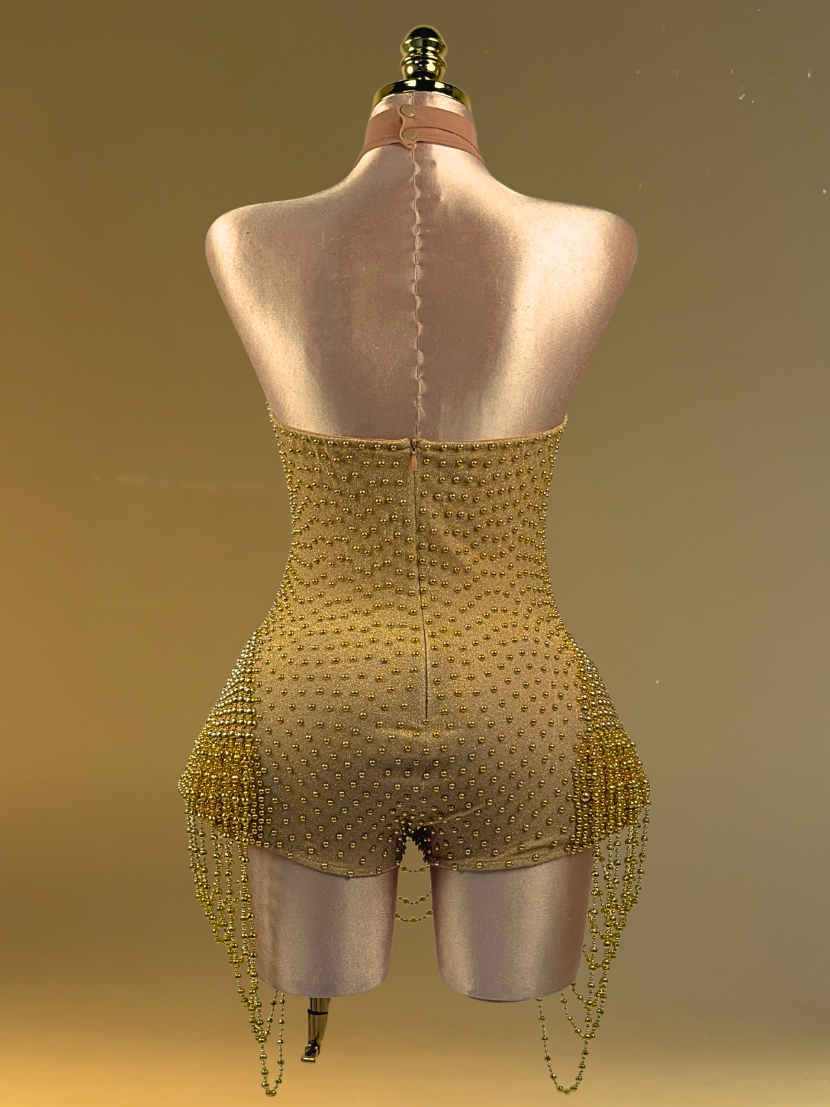 Abbott Halterneck Pearl Romper In Gold