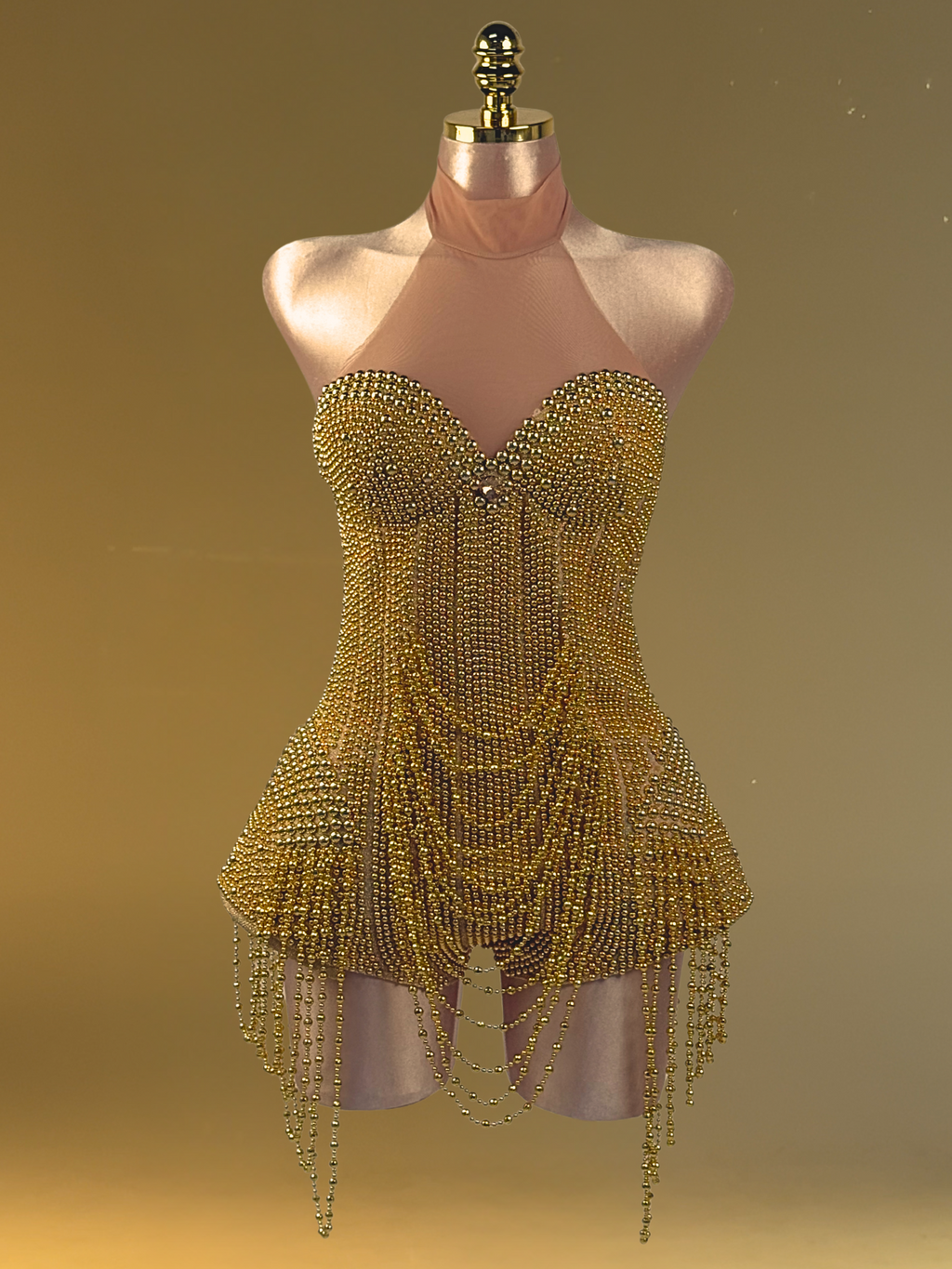 Abbott Halterneck Pearl Romper In Gold