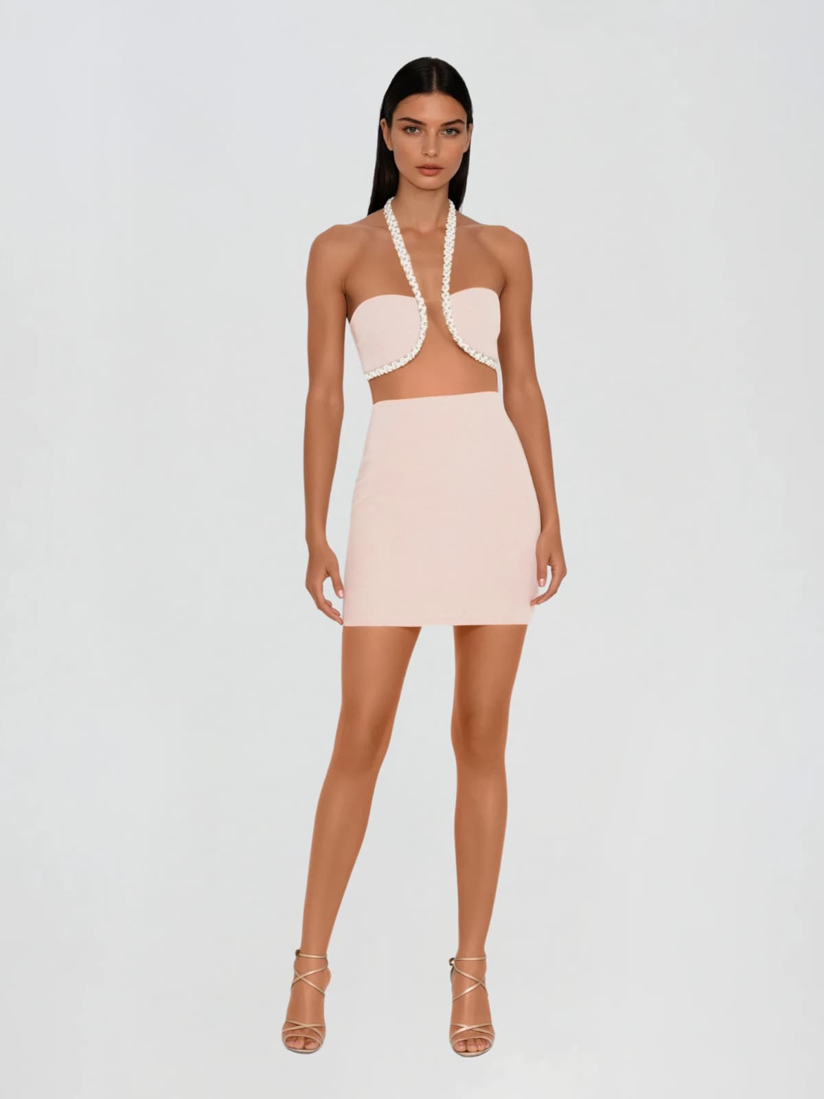 Acer Halterneck Crystal Mini Dress In Pink
