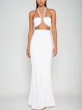 Acer Halterneck Crystal Maxi Dress In White