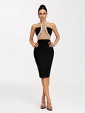 Acer Halterneck Crystal Midi Dress In Black