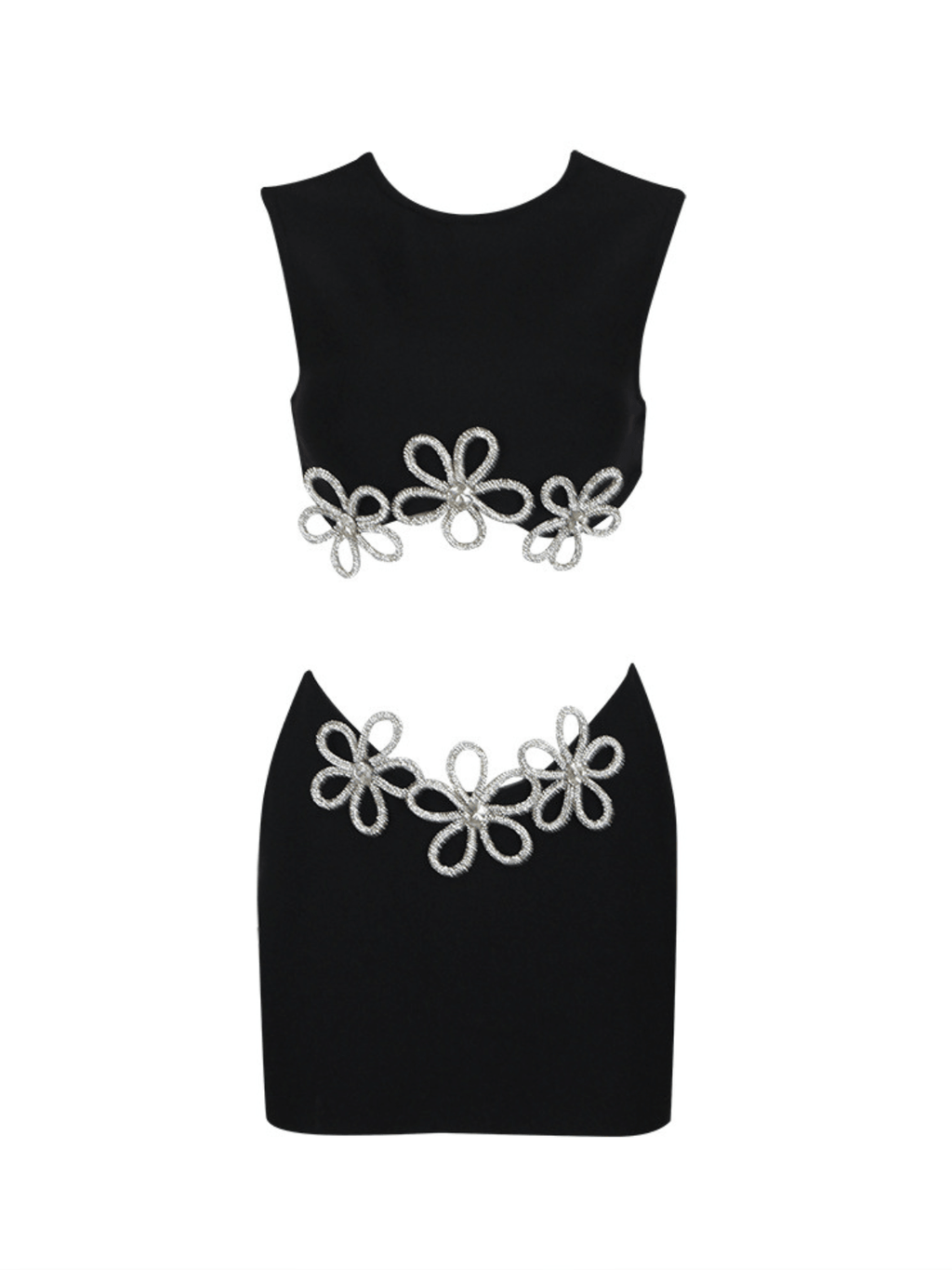Adrien Floral Crystal Crop Bandage Skirt Set