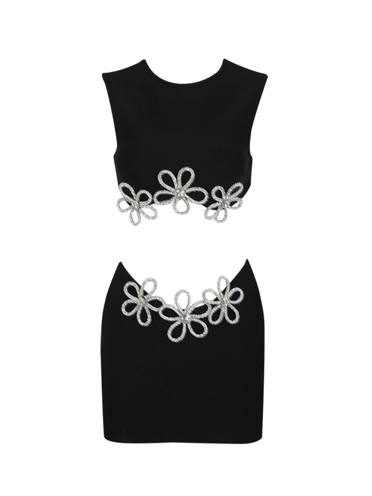 Adrien Floral Crystal Crop Bandage Skirt Set