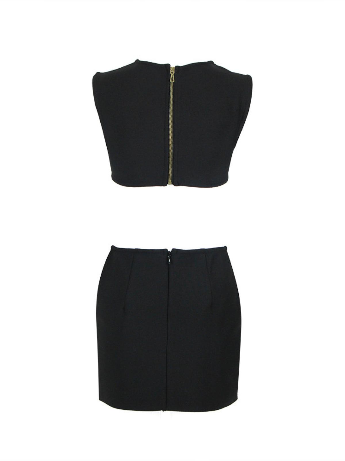 Adrien Floral Crystal Crop Bandage Skirt Set