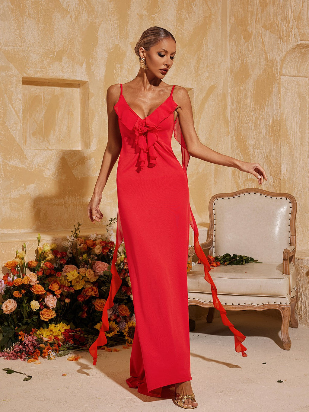 Aelthar Spaghetti Flower Maxi Dress