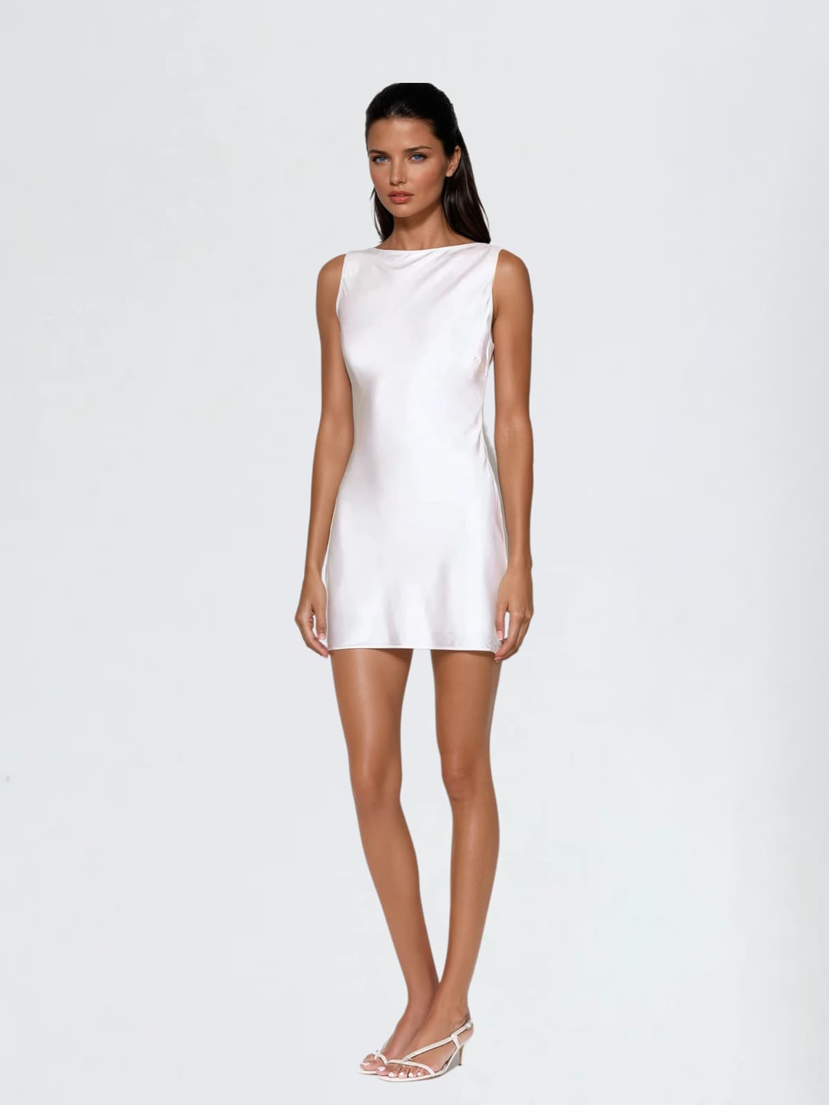 Aevorix Backless Flower Satin Mini Dress In White