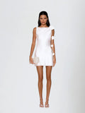 Aevorix Backless Flower Satin Mini Dress In White