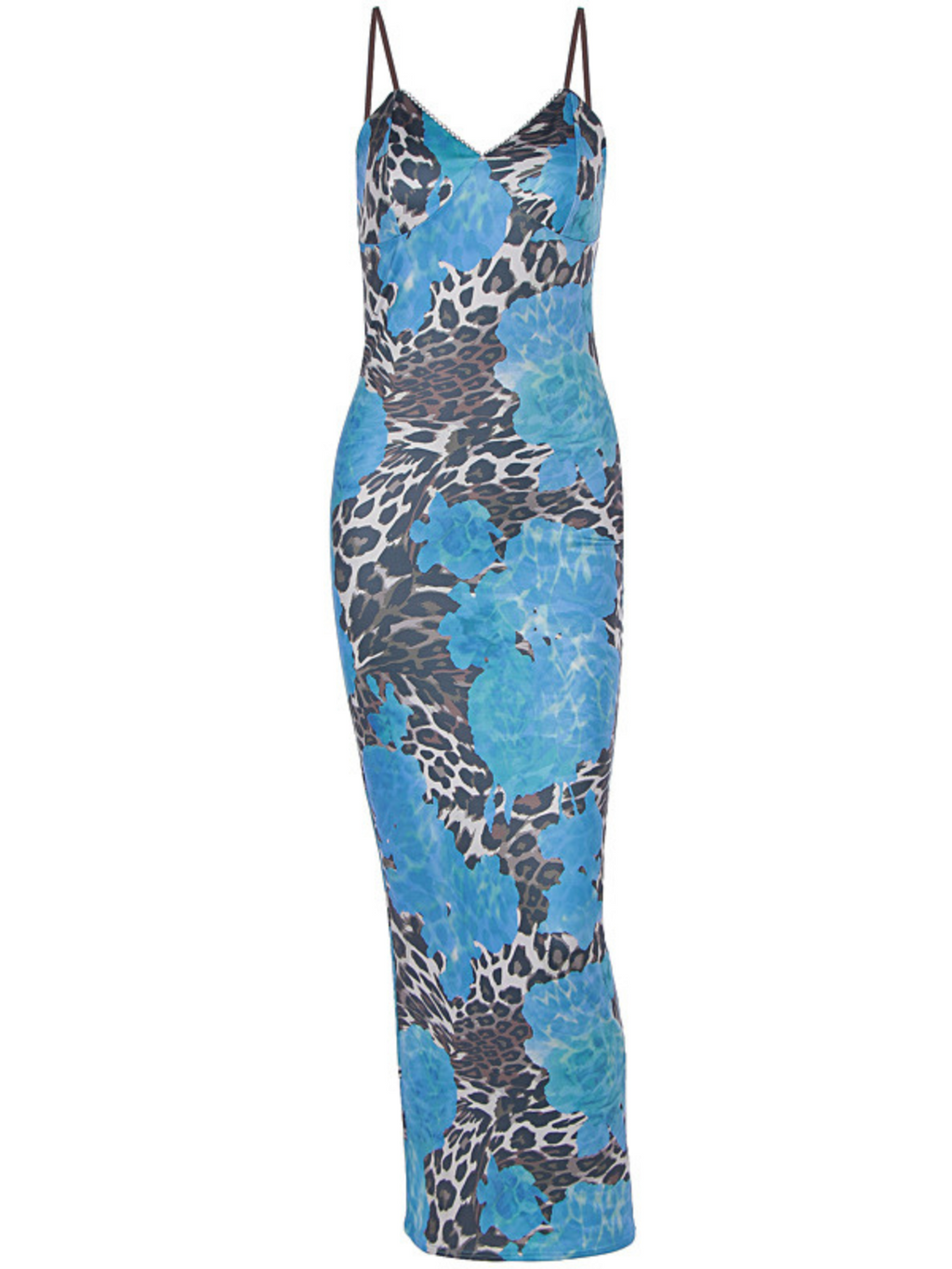 Aevryn Spaghetti Leopard Midi Dress In Blue