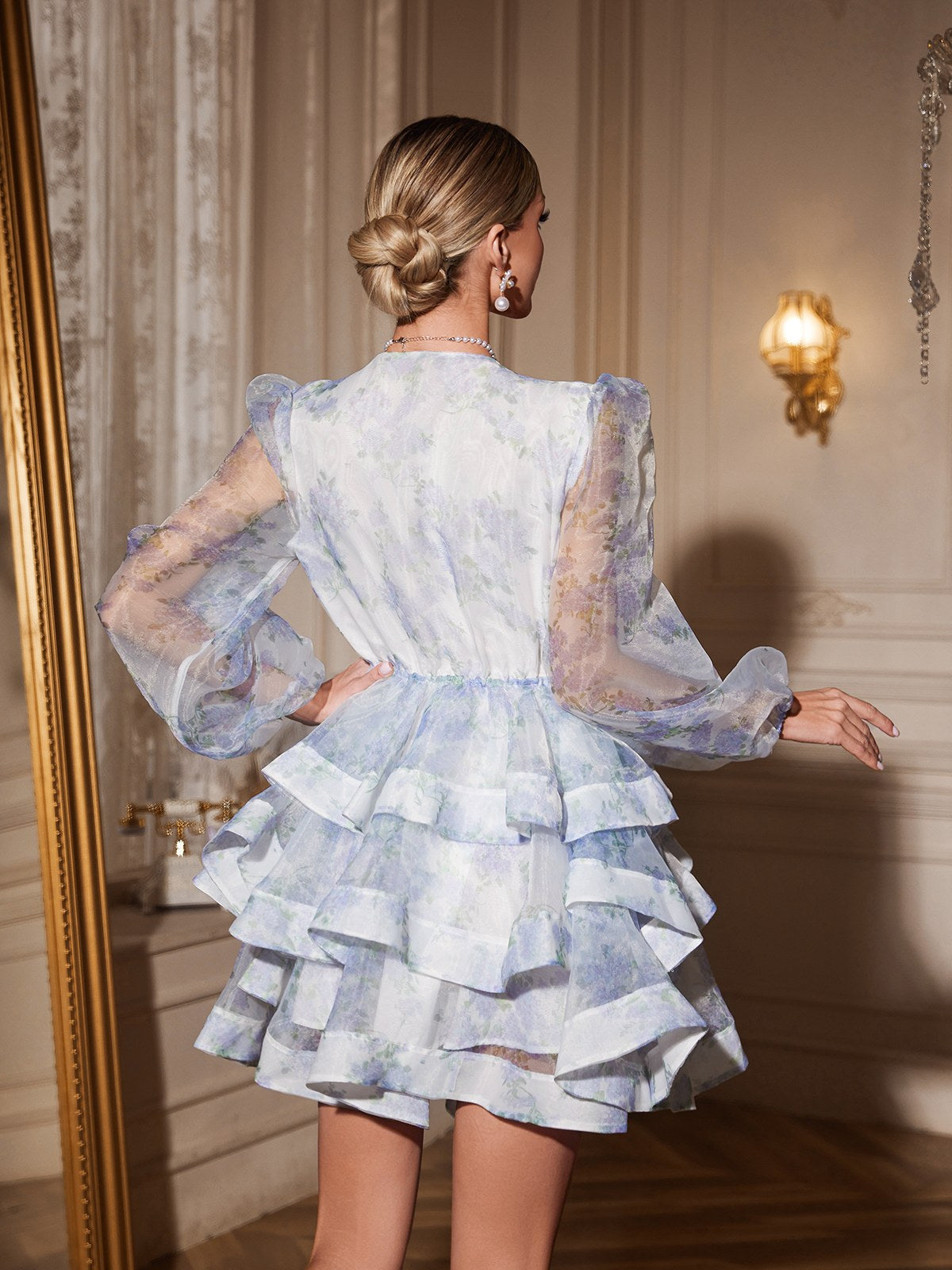 Afroditi Floral Printed Ruffle Mini Dress