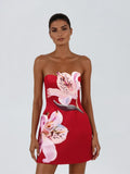 Aglaja Strapless Flower Mini Dress In Hot Pink