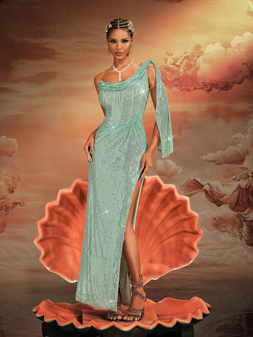 Aitor One Shoulder Sequin Maxi Dress