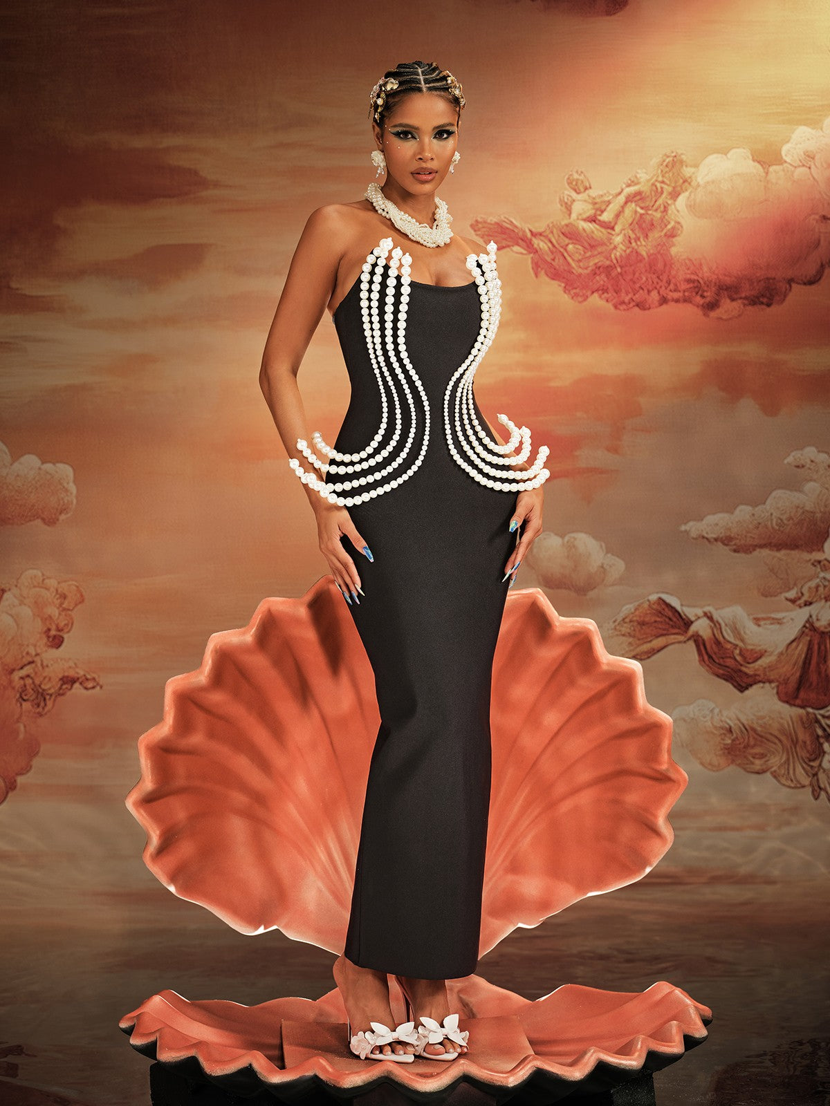 Aivar Strapless Pearl Bandage Maxi Dress