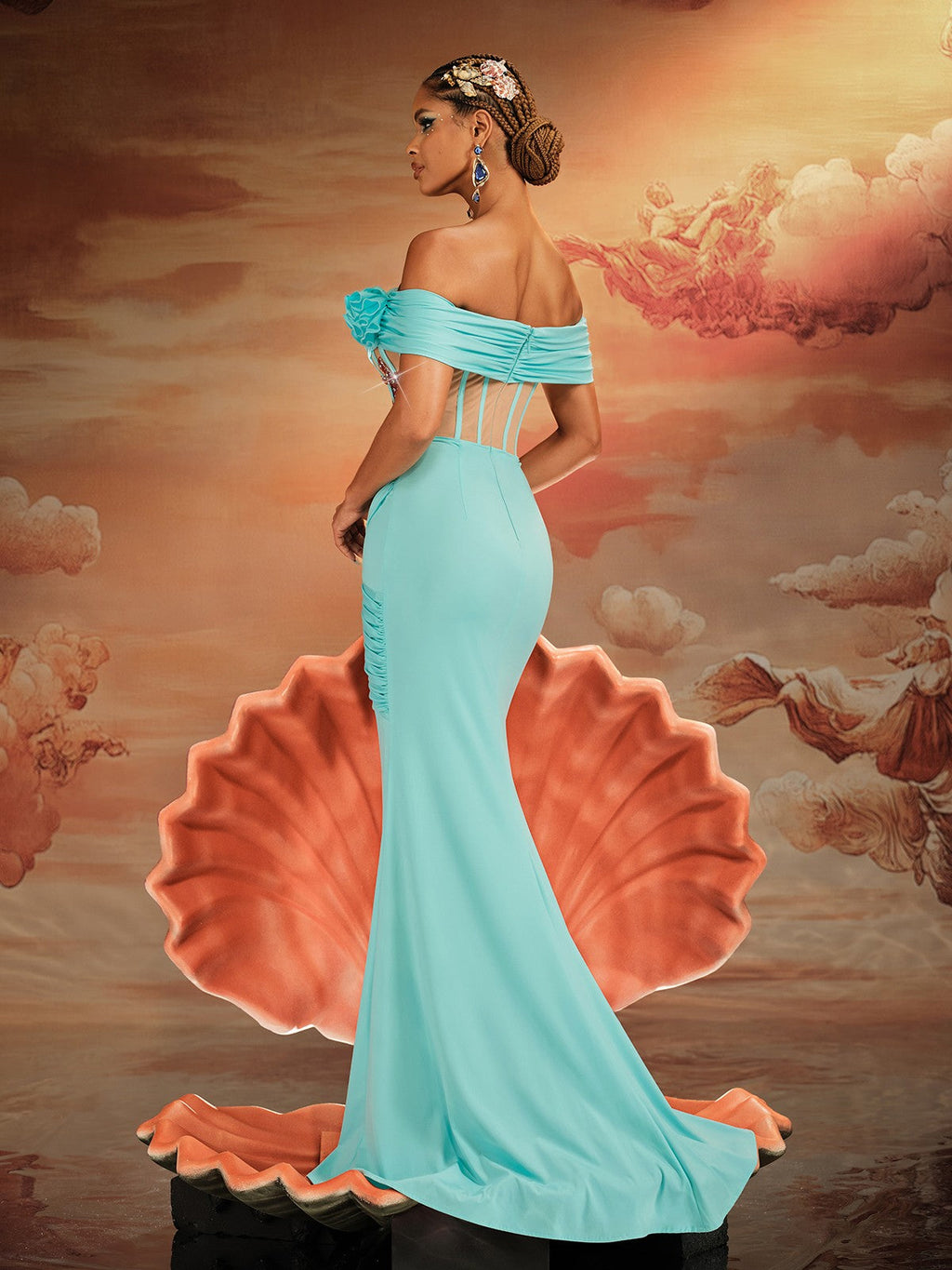 Ajamu Off Shoulder Starfish Pearl Maxi Dress