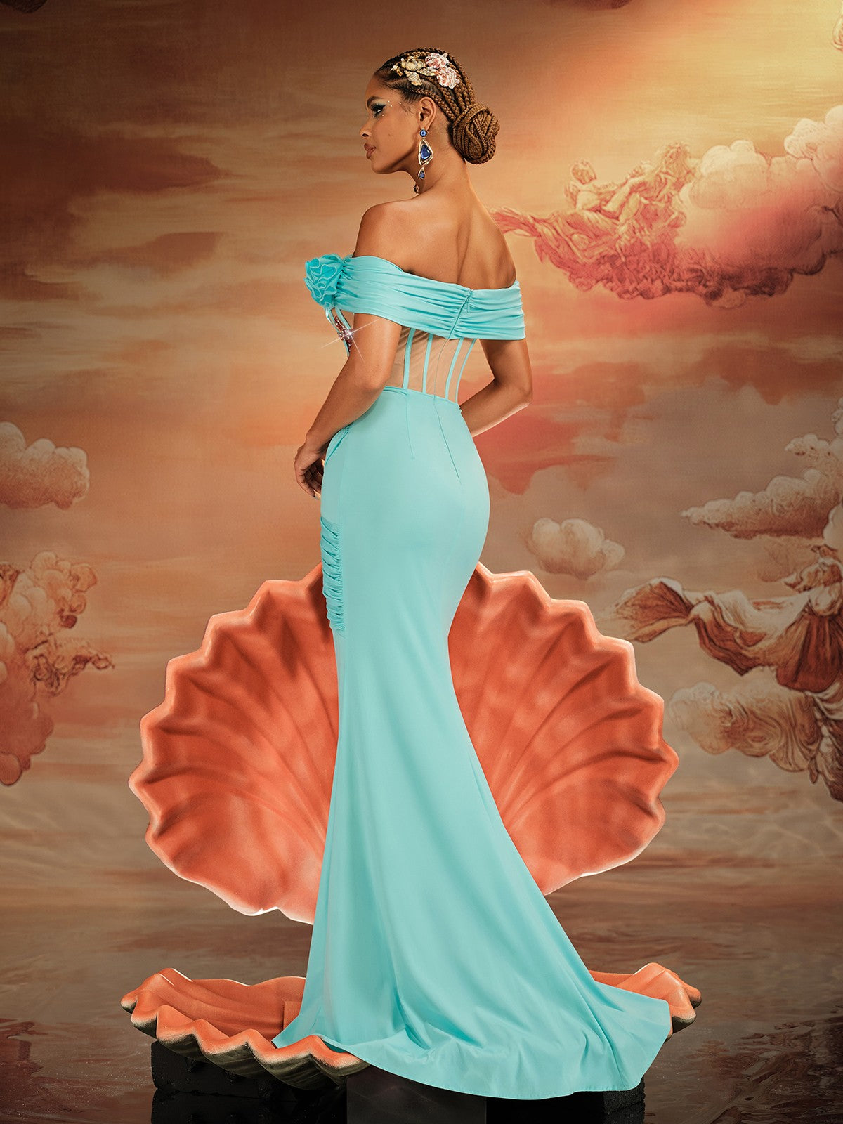 Ajamu Off Shoulder Starfish Pearl Maxi Dress