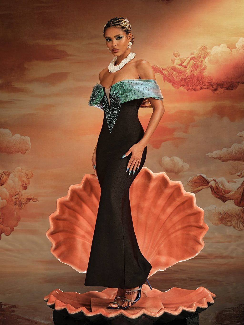 Ajani Off Shoulder Bead Bandage Maxi Dress