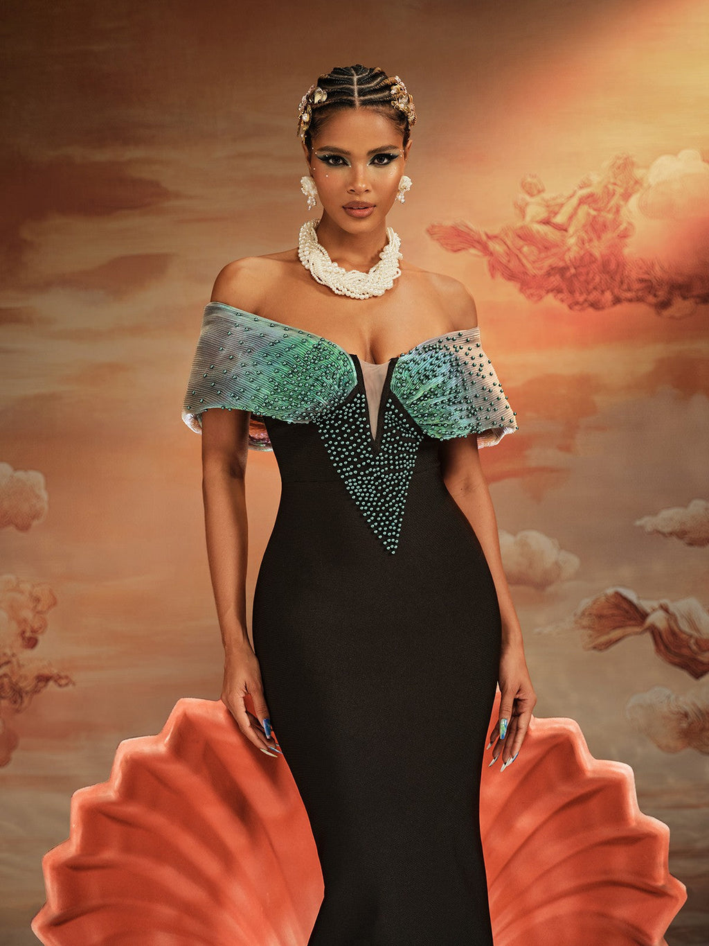 Ajani Off Shoulder Bead Bandage Maxi Dress