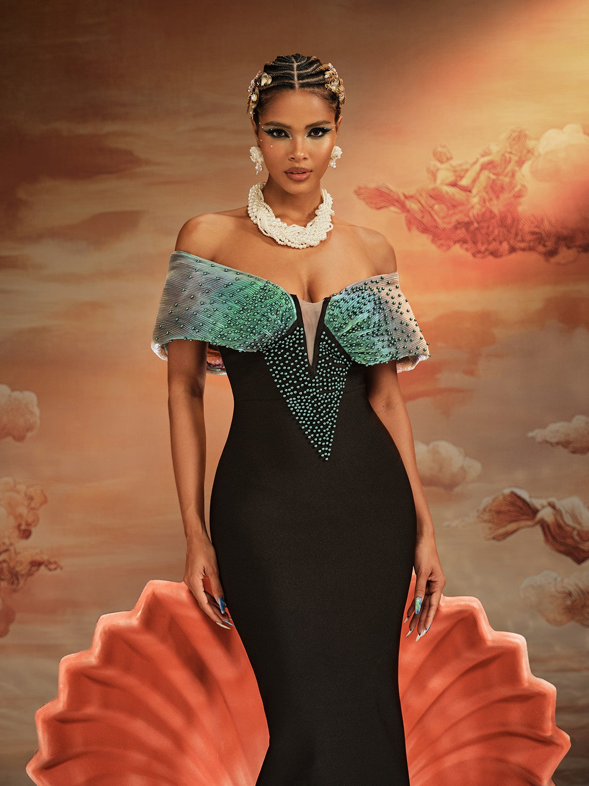 Ajani Off Shoulder Bead Bandage Maxi Dress