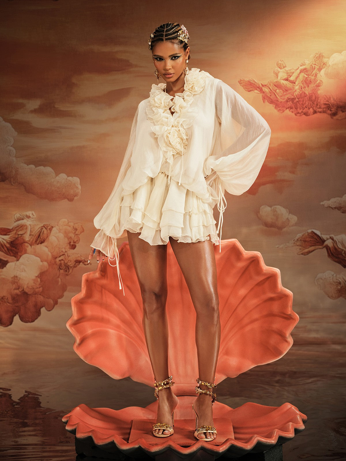 Akando Long Sleeve Ruffled Mini Dress