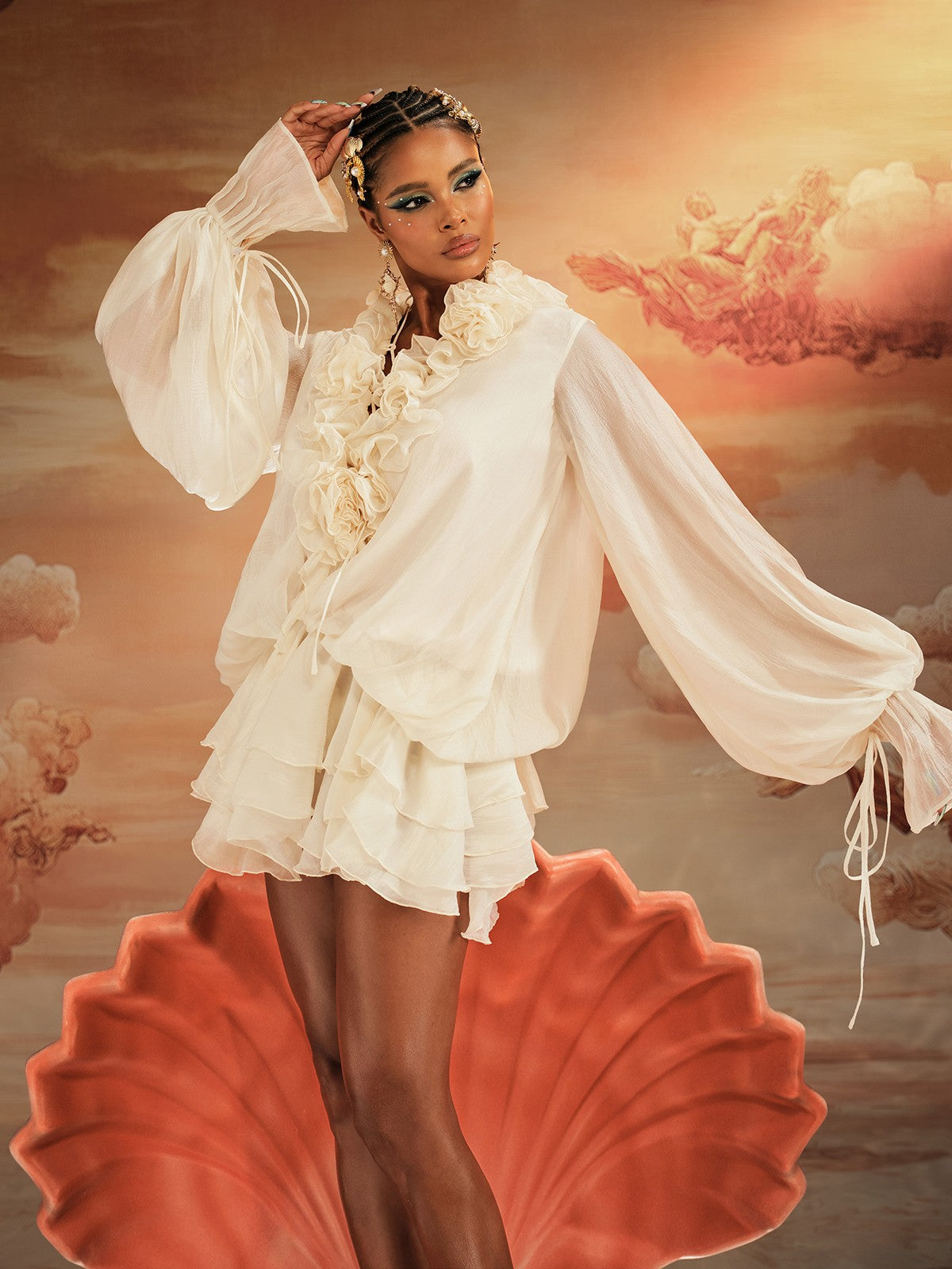 Akando Long Sleeve Ruffled Mini Dress