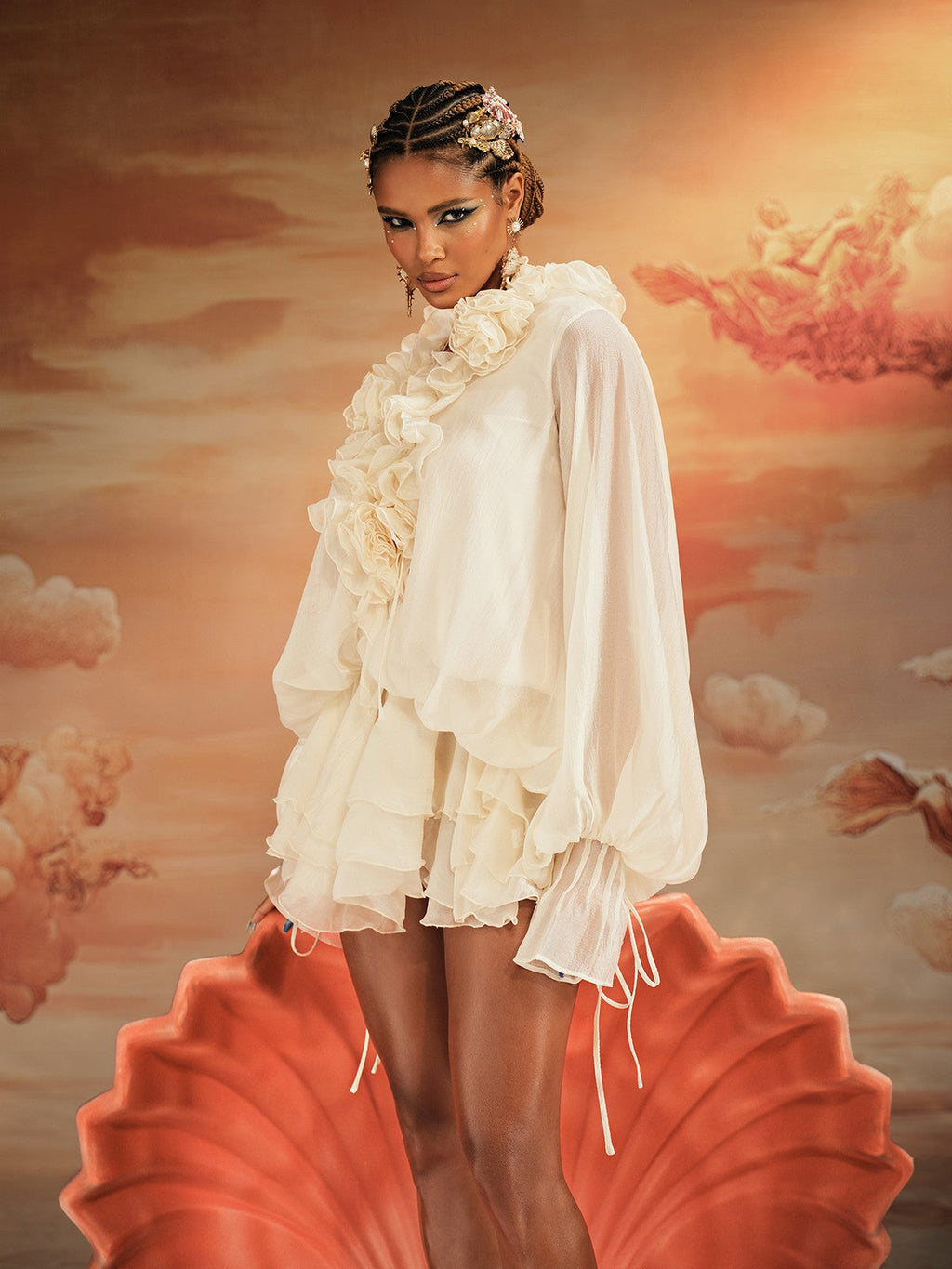 Akando Long Sleeve Ruffled Mini Dress