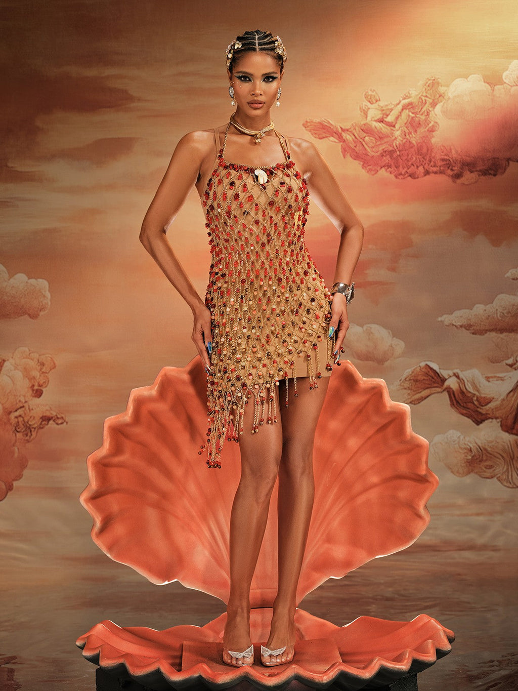 Akay Gemstone Beaded Fringe Dress