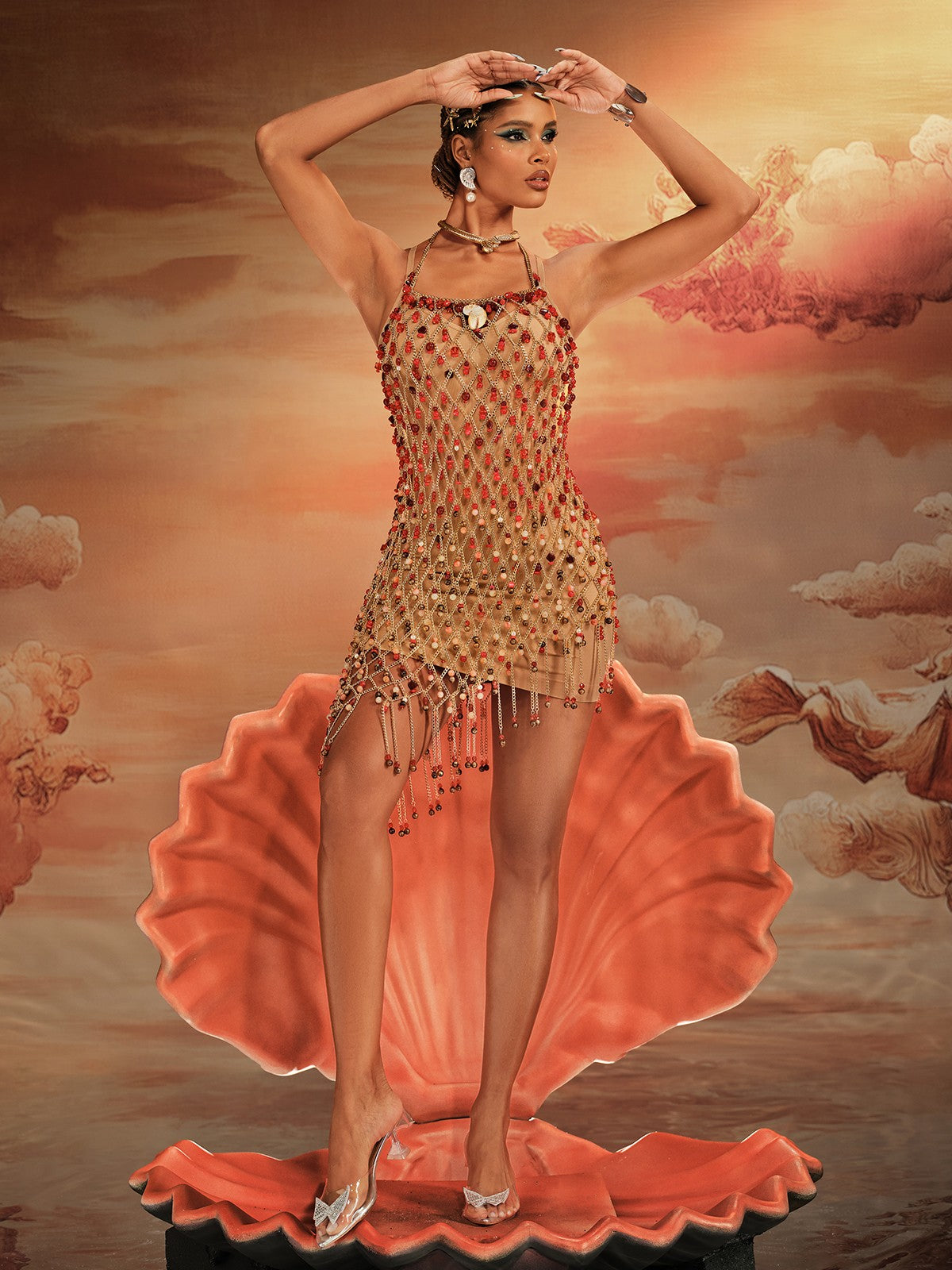 Akay Gemstone Beaded Fringe Dress