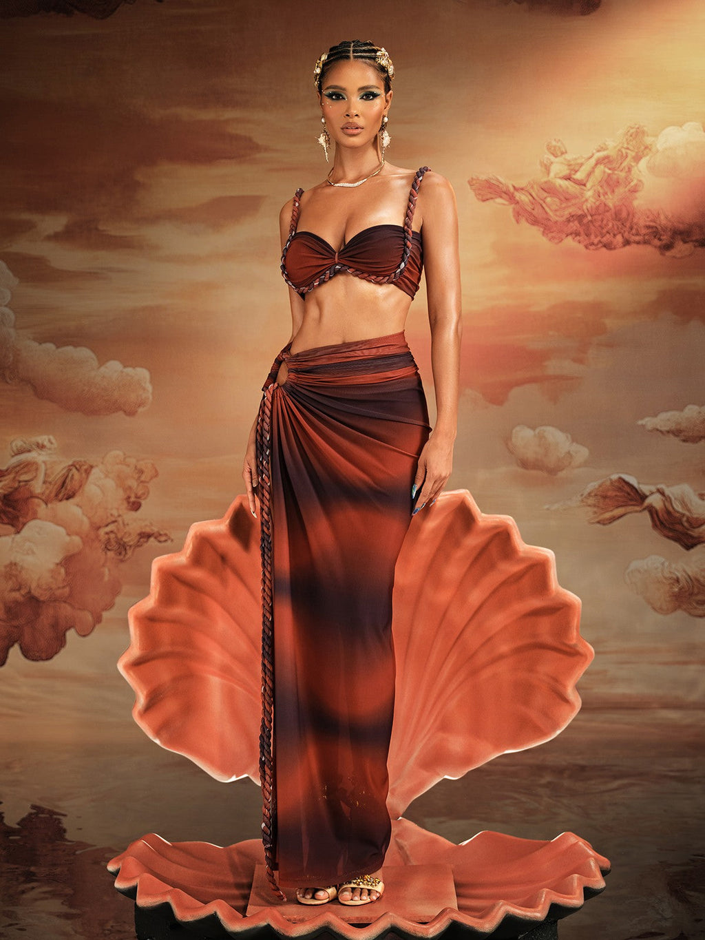 Akihito Spaghetti Ruched Skirt Set