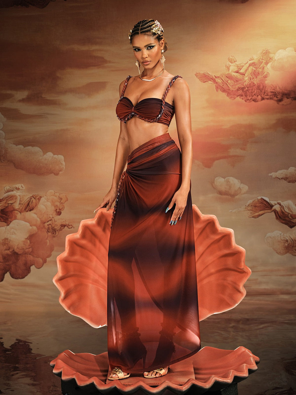 Akihito Spaghetti Ruched Skirt Set