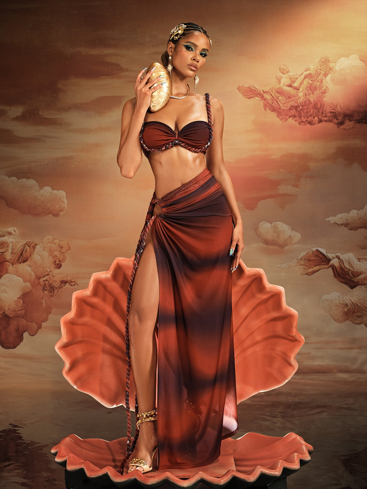 Akihito Spaghetti Ruched Skirt Set