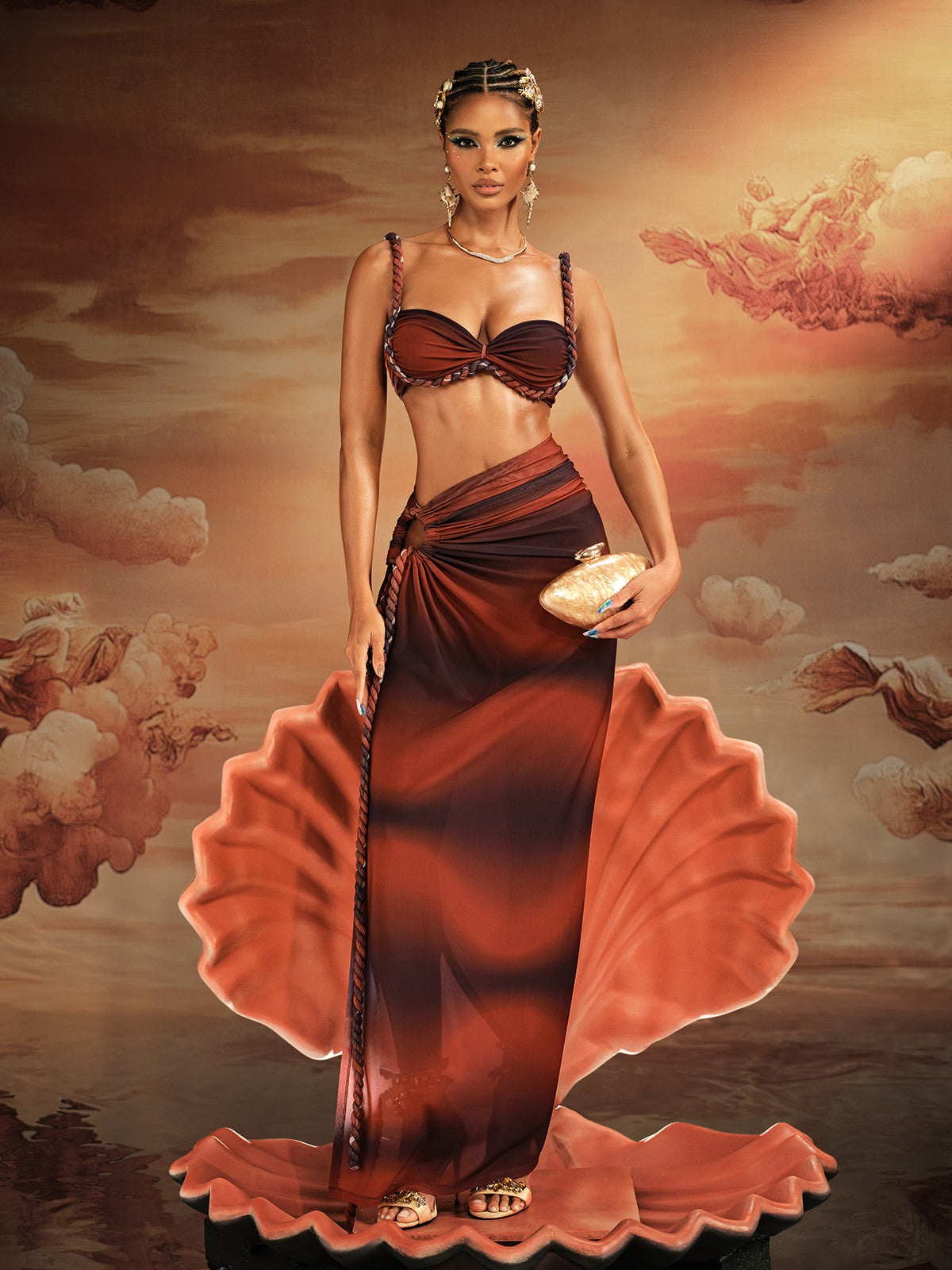 Akihito Spaghetti Ruched Skirt Set