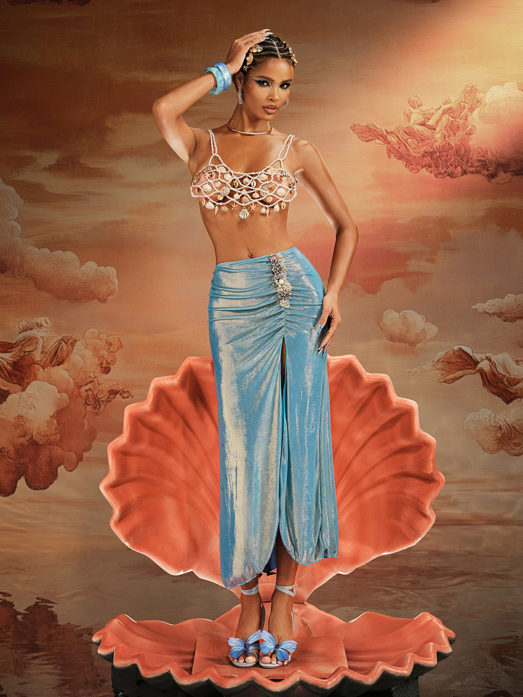 Akikta Seashell Pearl Beaded Bralette