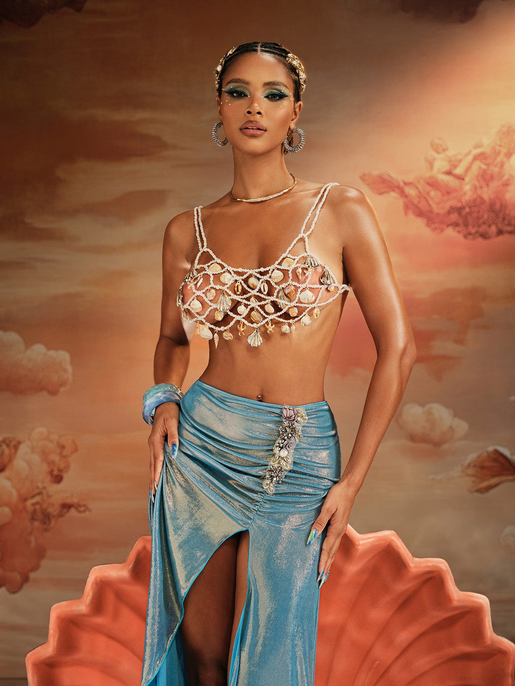 Akikta Seashell Pearl Beaded Bralette