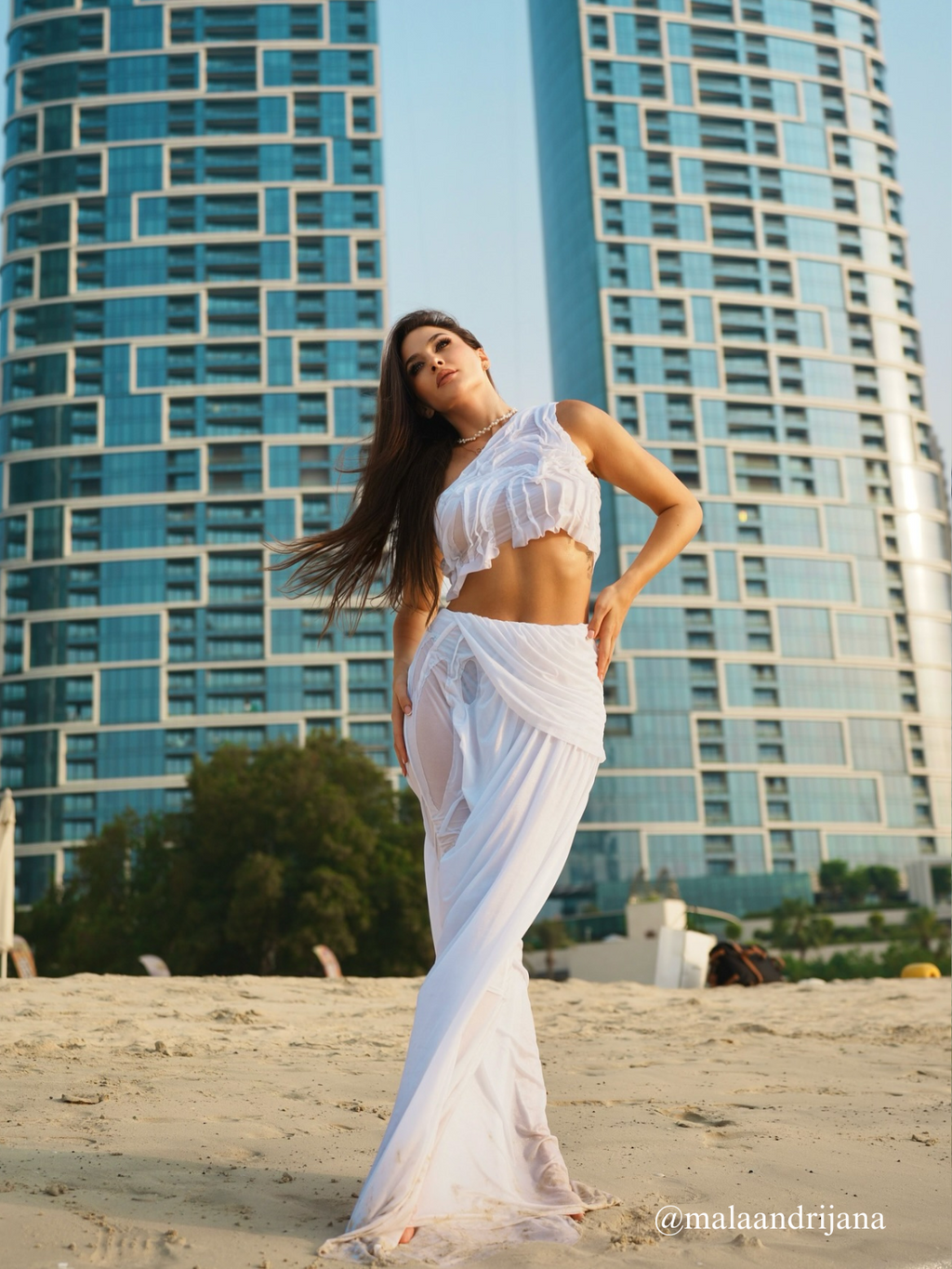 Akiye One Shoulder Ruched Skirt Set In White