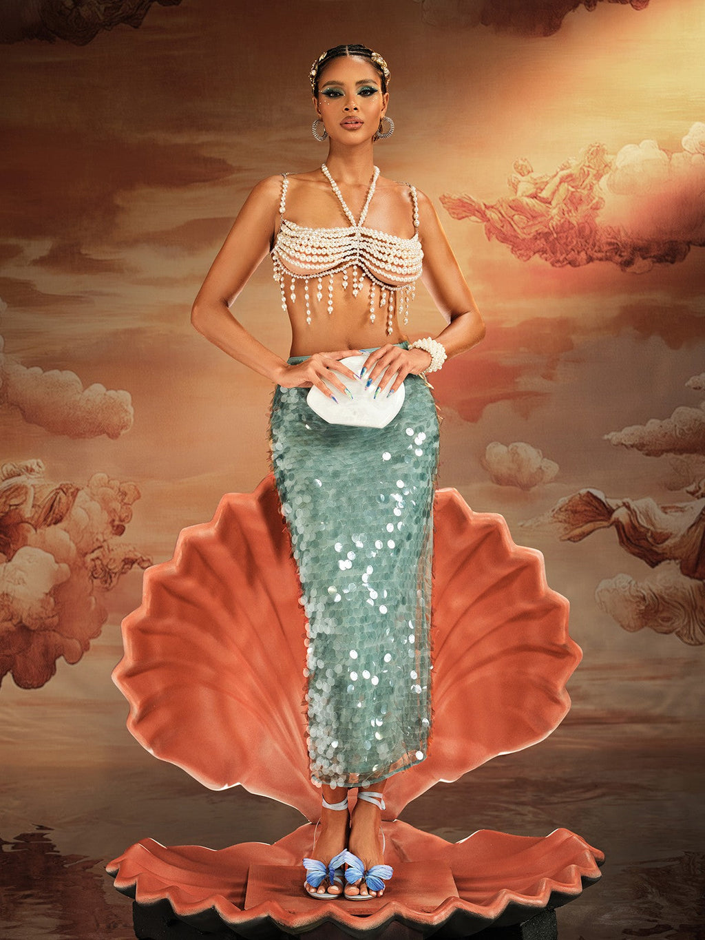 Akram Fringe Pearl Beaded Bralette