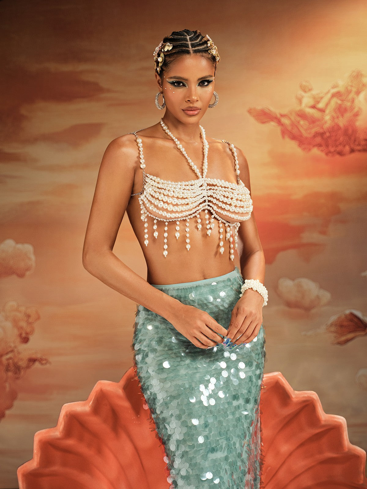 Akram Fringe Pearl Beaded Bralette