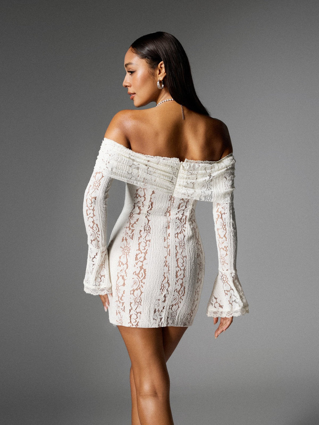 Albane Off Shoulder Lace Mini Dress