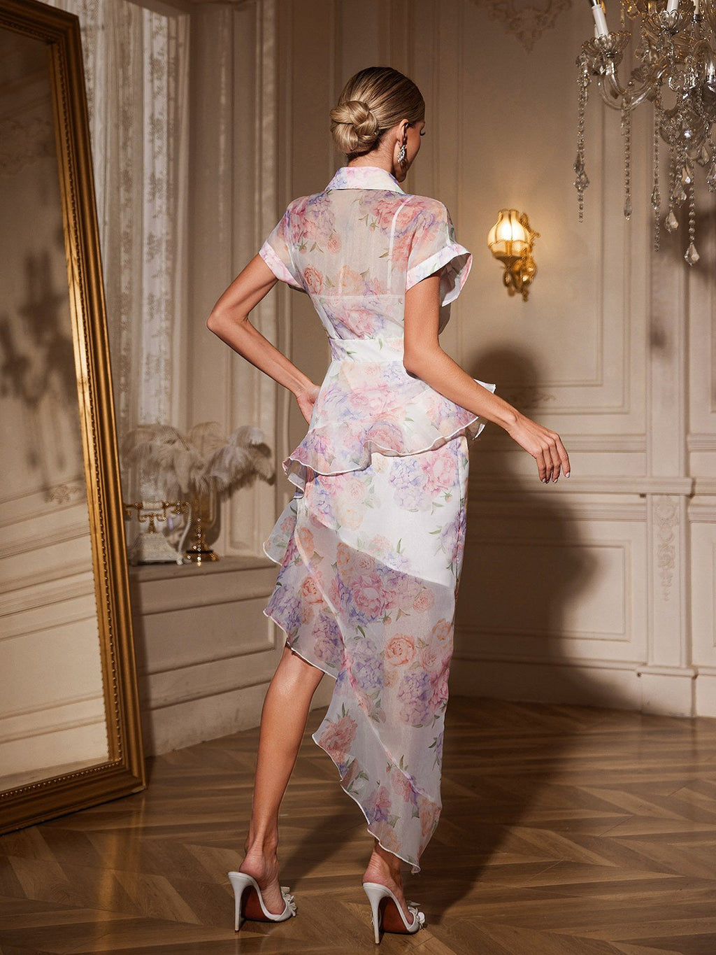 Alecto Short Sleeve Floral Ruffle Dress