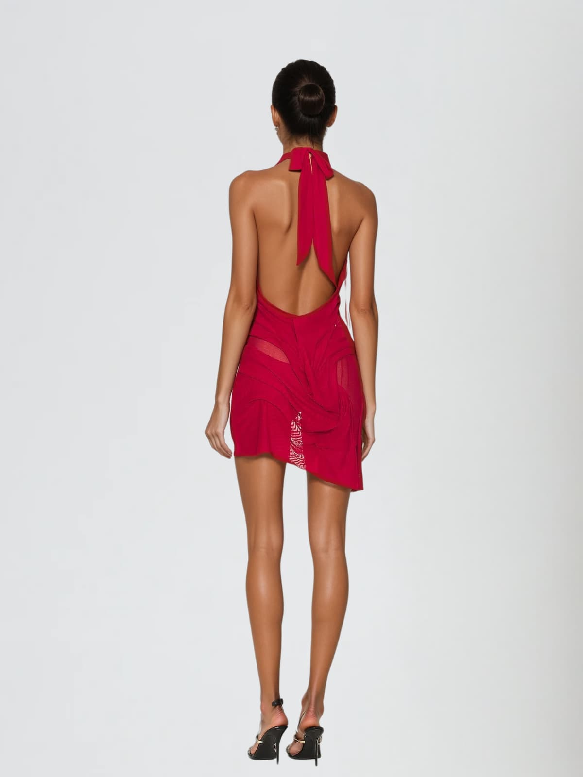 Alinka Halterneck Ruched Mini Dress In Red