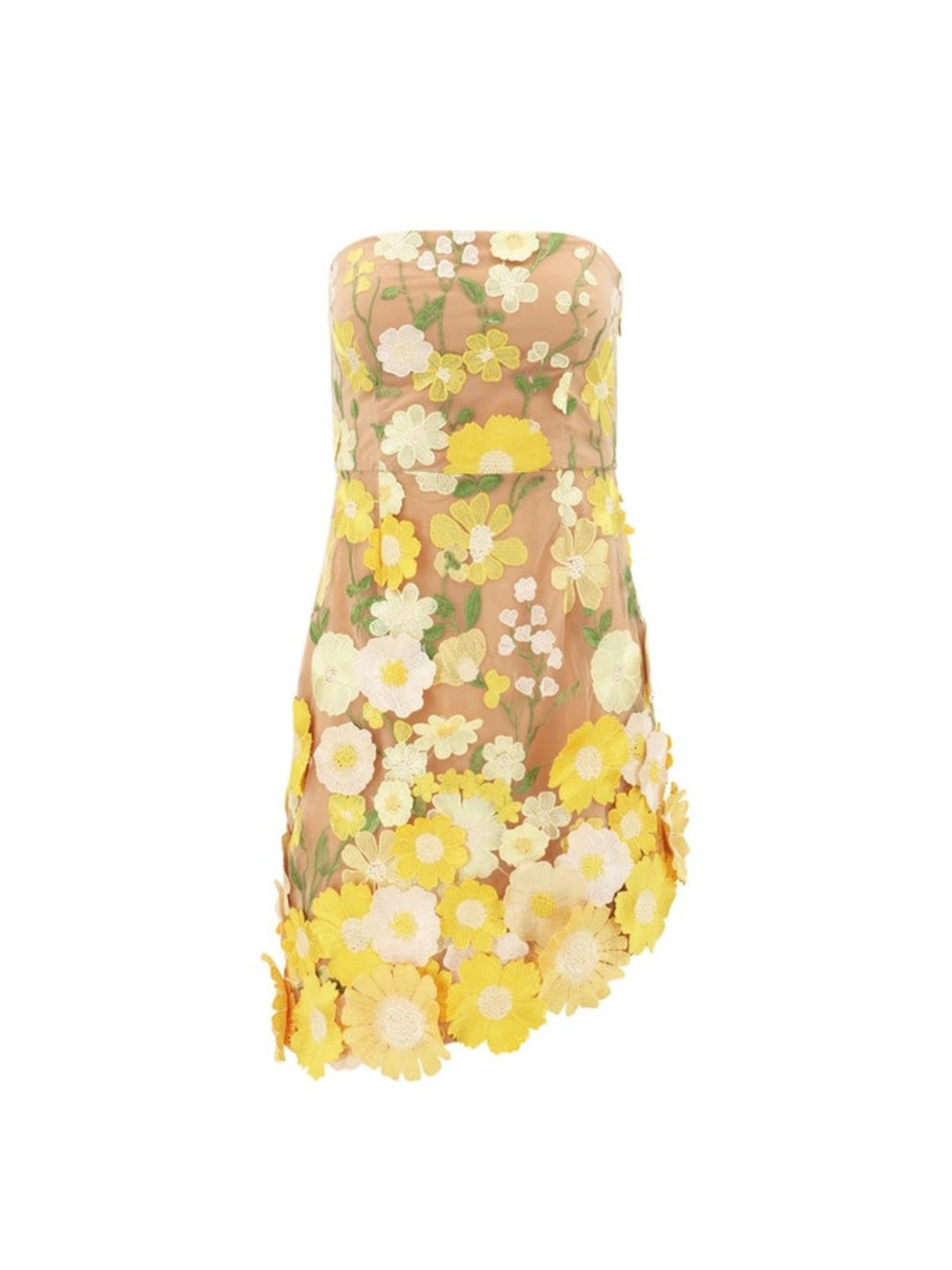 Alirio Strapless Embroidered Flower Mini Dress