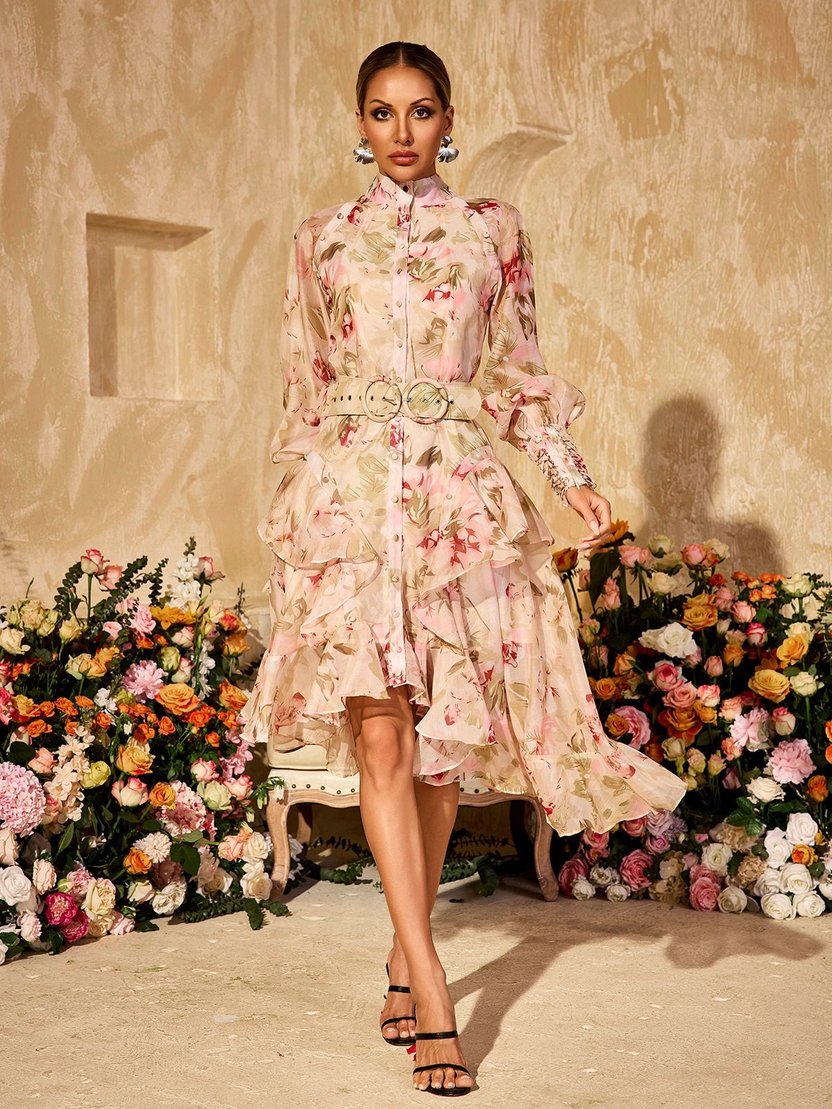 Alodia Puff Sleeves Printed Midi Dress