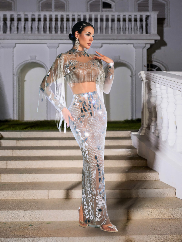 Alvin Acrylic Fringe Skirt Set