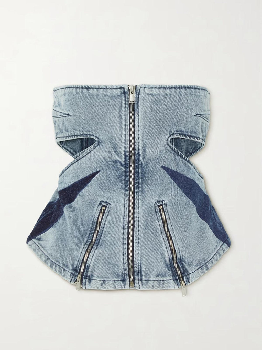 Amarel Strapless Cutout Zip Denim Top