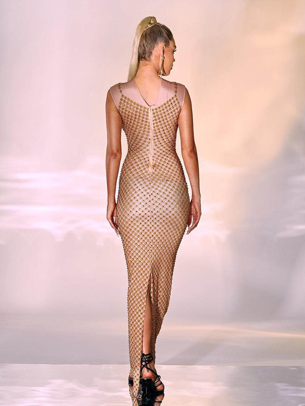 Aminah Crystal Printed Mesh Maxi Dress