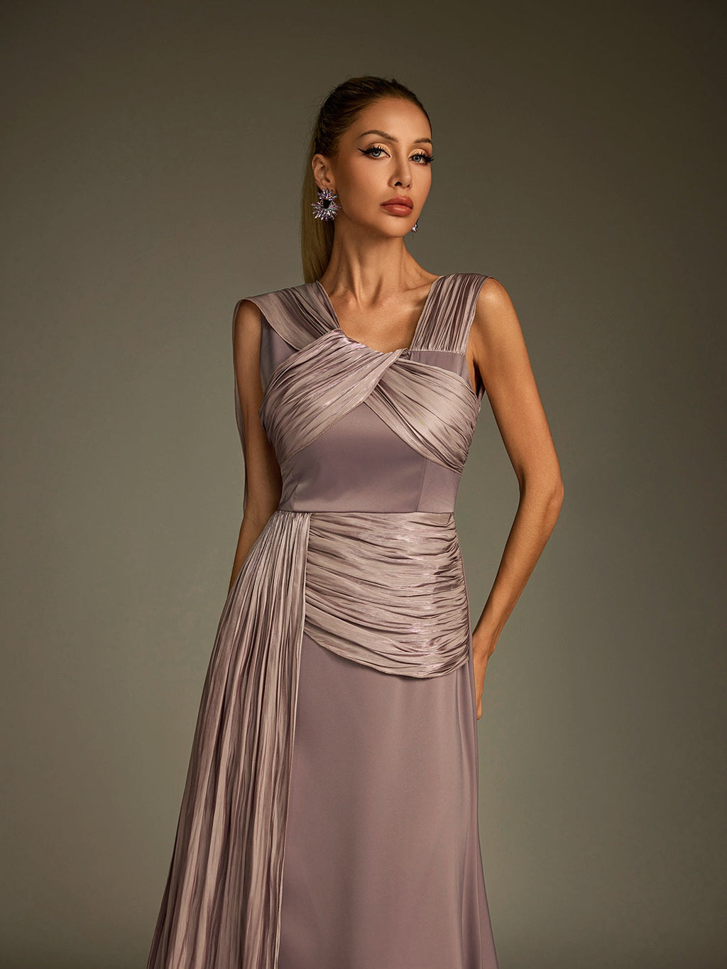 Anathema Ruched Draped Satin Maxi Dress
