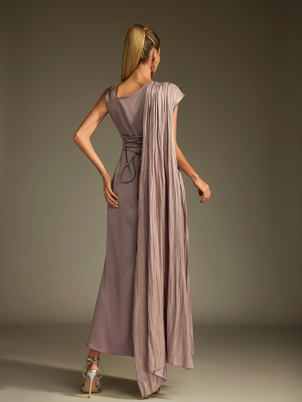 Anathema Ruched Draped Satin Maxi Dress