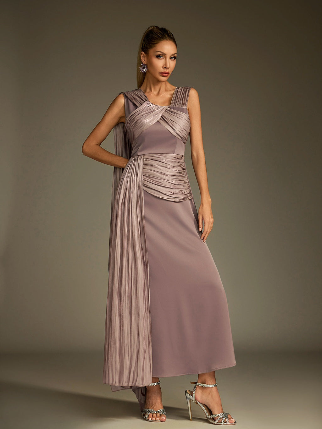 Anathema Ruched Draped Satin Maxi Dress